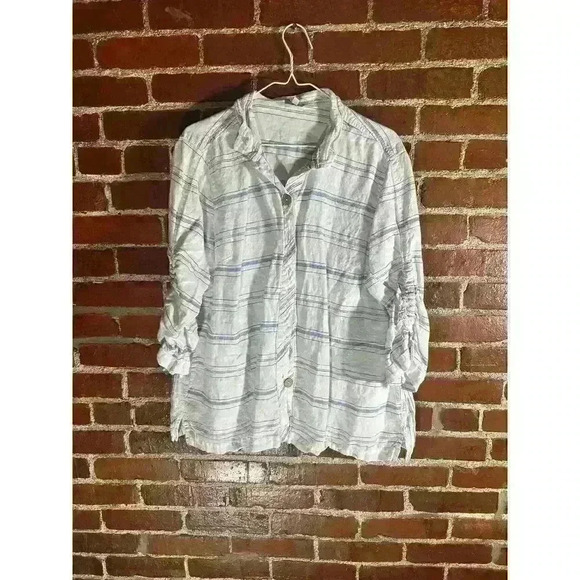 John Mark XL White with Blue Stripes Casual Button Down, Beachy Vibes - Picture 1 of 5